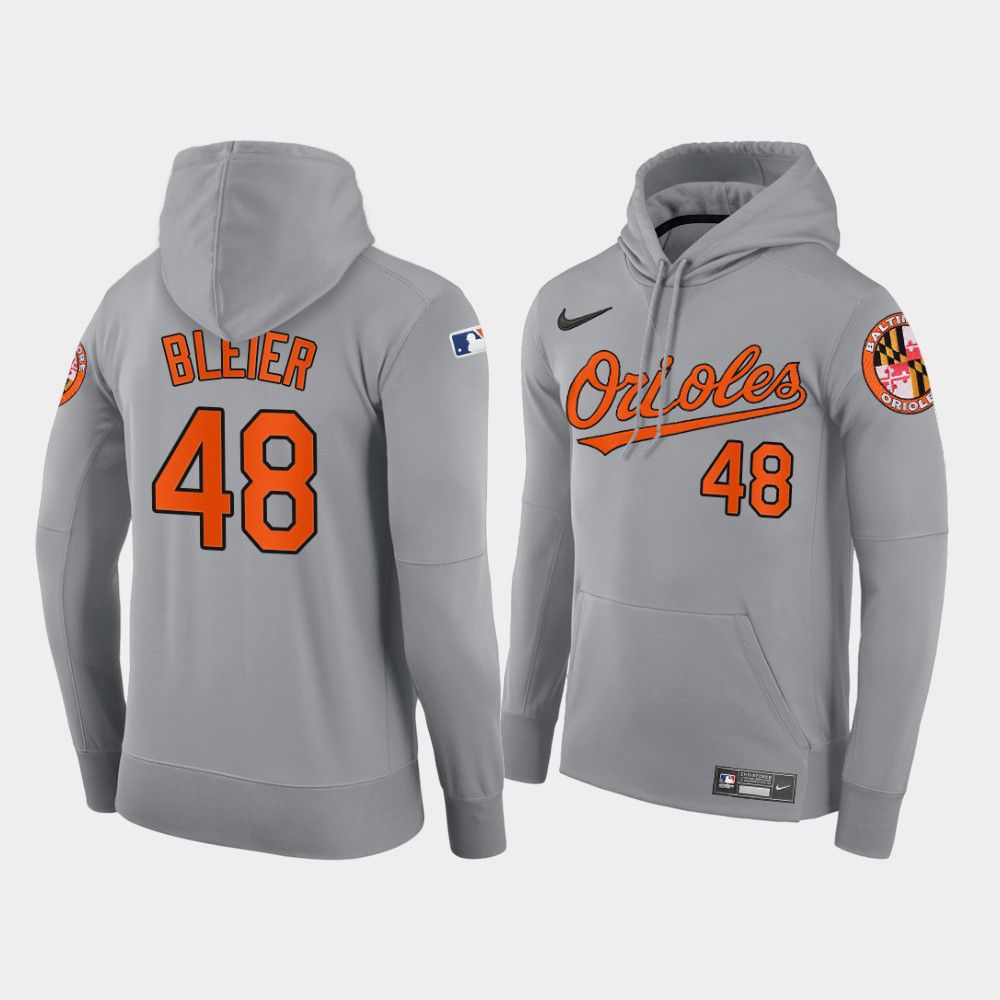 Men Baltimore Orioles #48 Bleier gray road hoodie 2021 MLB Nike Jerseys